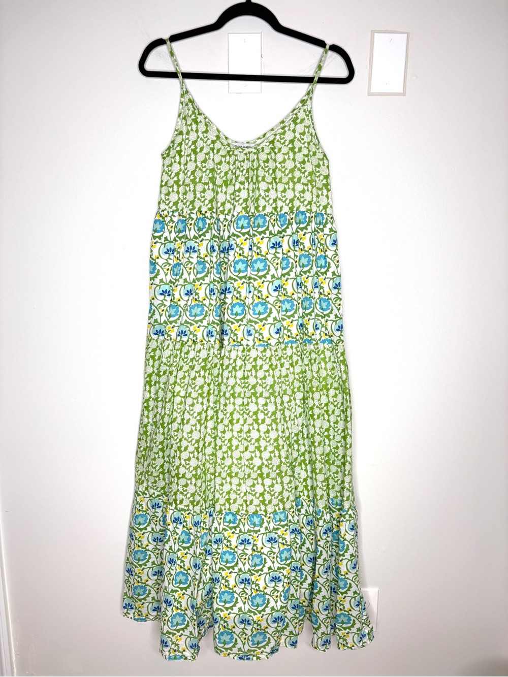 Olivia James Emily Dress Maxi Tiered 100% Cotton Sleeveless Floral Size XS